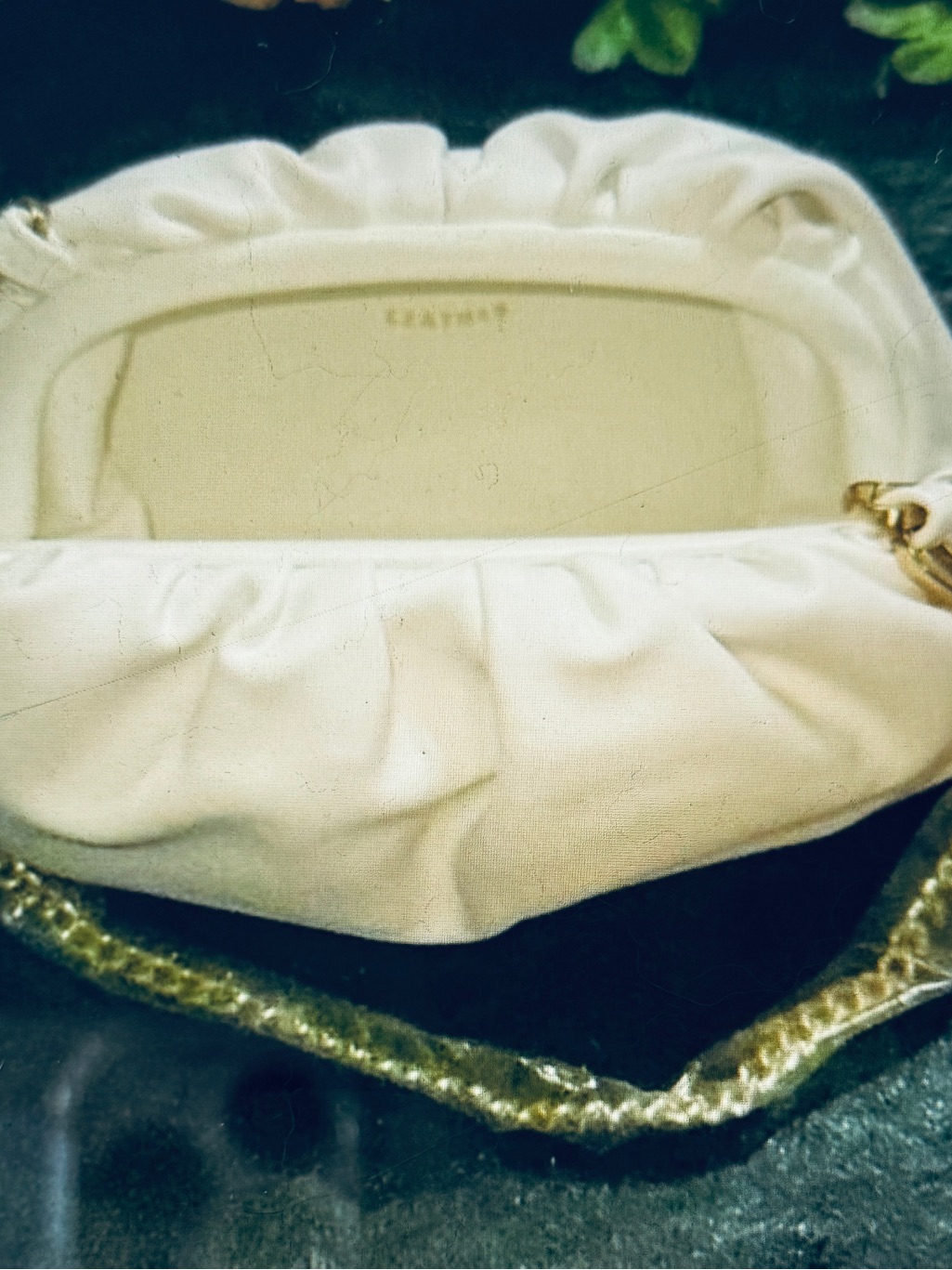 Understated Leather Ivory Crossbody Bag Clutch Fringe Charm Printed Dust Bag Nwt — image 5 of 5